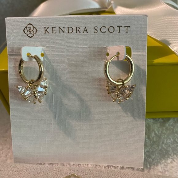 Kendra Scott Blair Gold Butterfly Huggie Earrings in White CZ - Picture 3 of 3